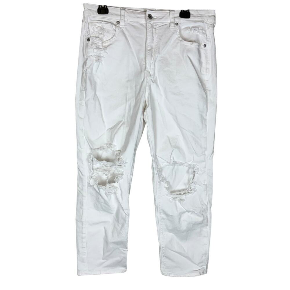 American Eagle Outfitters Jeans Women 14 White Denim Stretch Distressed Straight
